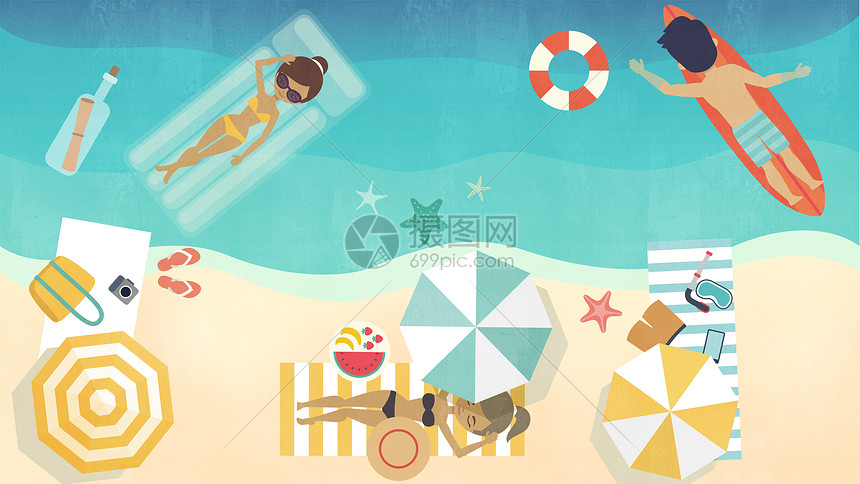 海滩度假惬意插画副本图片