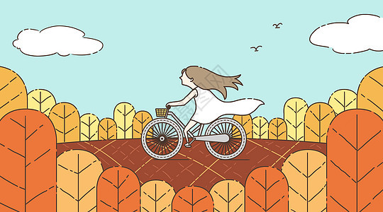 立秋女孩骑自行车插画图片