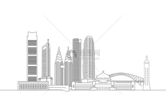 重庆地标都市线稿