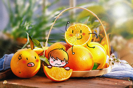 吃橙子创意摄影插画背景图片