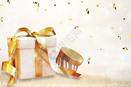 白色丝带白色礼物盒设计图片