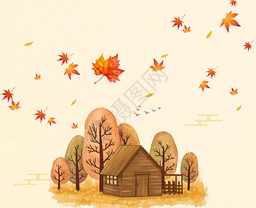 秋天落叶水墨枫叶高清图片