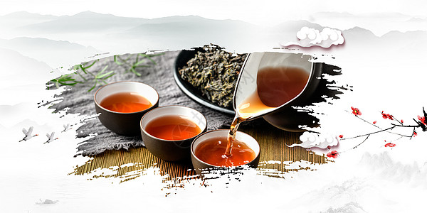 茶背景水墨茶文化展板高清图片
