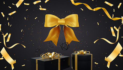 圣诞宣传创意黑金礼盒背景设计图片