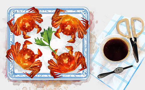 美味中国美食餐饮海报大闸蟹插画插画