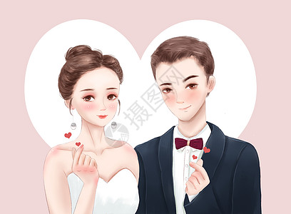 毕业结婚情侣插画