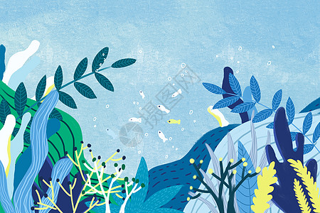 蓝色植物手绘背景高清图片
