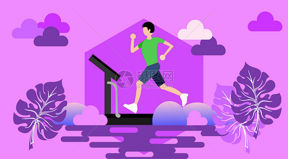 健身房系列-跑步机扁平矢量插画图片