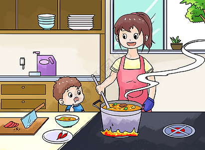 居家生活做饭的孩子高清图片