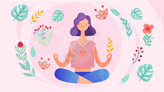 粉色清新风瑜伽运动有氧健身美女插画图片