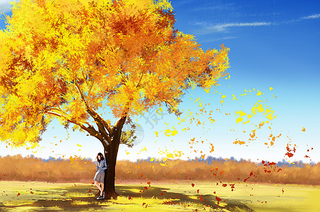 秋分金色树叶高清图片