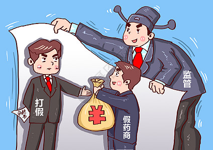 打假部门与监管部门联合受贿漫画背景图片