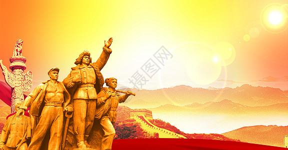 红旗艺术雕塑抗战胜利海报设计图片