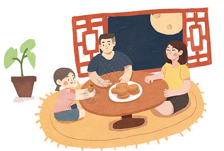 中秋节团圆吃月饼图片