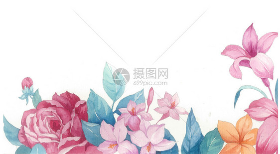 水彩百合玫瑰花底纹背景图片