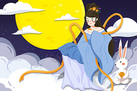中秋节嫦娥与兔子吃月饼图片