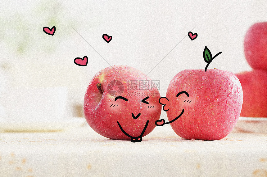 苹果小爱情创意摄影插画图片