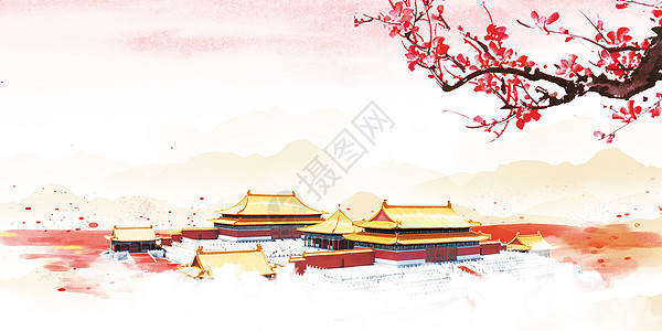 北京樱花盛开国庆节假日背景设计图片