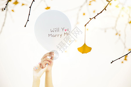 秋天的求婚银杏树上的气球高清图片