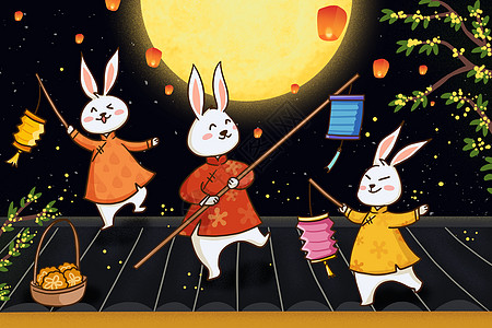 兔子提灯笼庆中秋背景图片