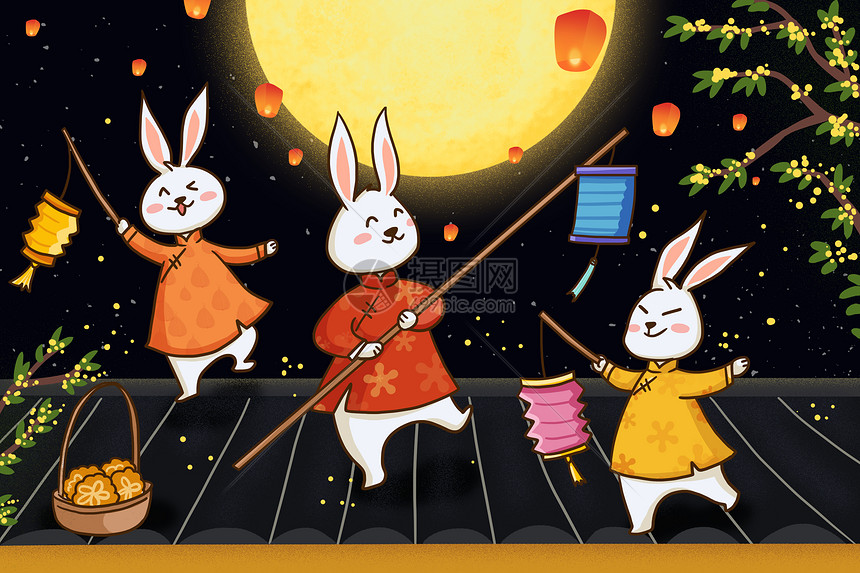 兔子提灯笼庆中秋图片