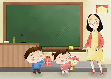 黑板儿童画插画