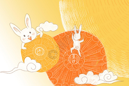 中秋节兔子吃月饼背景图片