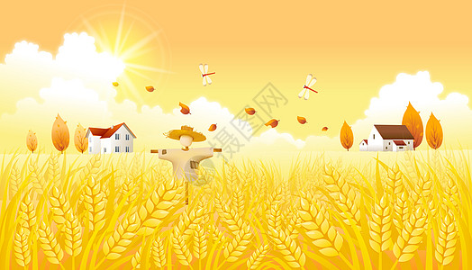 秋分金黄的秋天插画图片免费下载高清图片