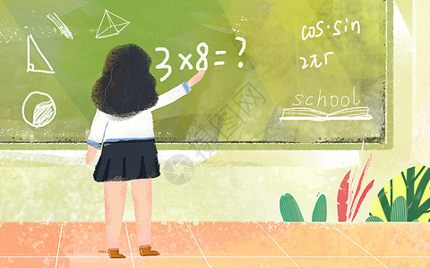 认真的女孩手绘数学高清图片