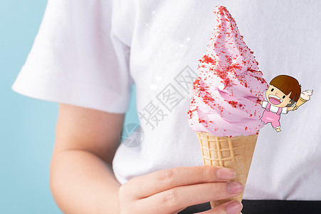 冰淇淋女孩创意摄影插画图片