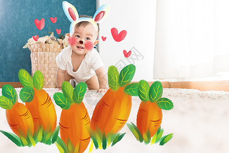 爱吃萝卜的兔宝贝宝宝高清图片素材