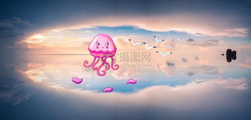 幻境水母天空花瓣图片