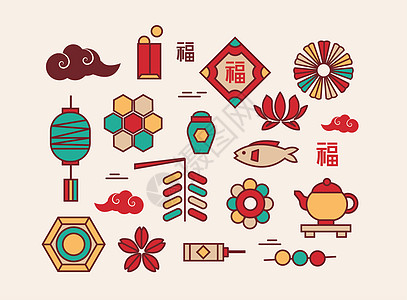 中国风元素中国风中秋节日传统元素插画