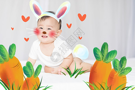 宝宝变兔子草丛高清图片素材