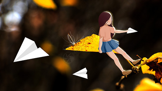 折纸飞机的女孩背景图片