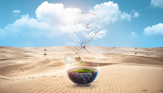 爱护生命创意沙漠沙漏场景设计图片