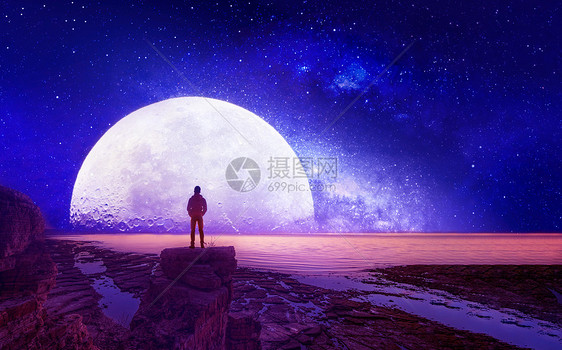 眺望夜空的人图片