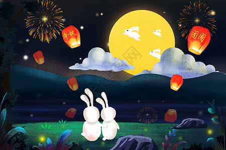 月兔赏月背景图片