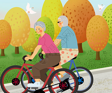 老人锻炼唯美清新老年人锻炼骑自行车插画插画