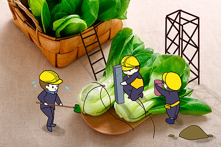 蔬菜创意创意施工小人卡通配图插画
