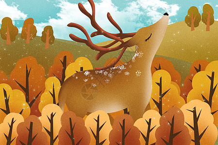 秋天森林里的梅花鹿背景图片