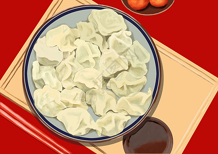 敲背冬至吃饺子插画