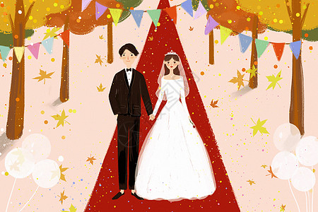 婚礼插画秋天风景高清图片