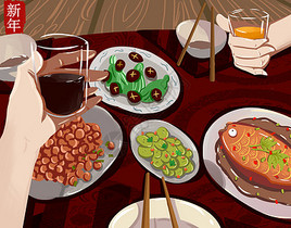 新年年夜饭插画图片