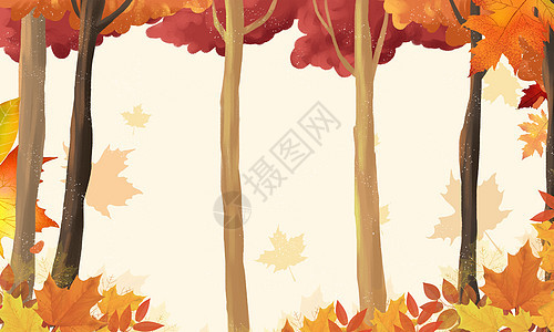 秋天手绘水彩枫叶背景背景图片