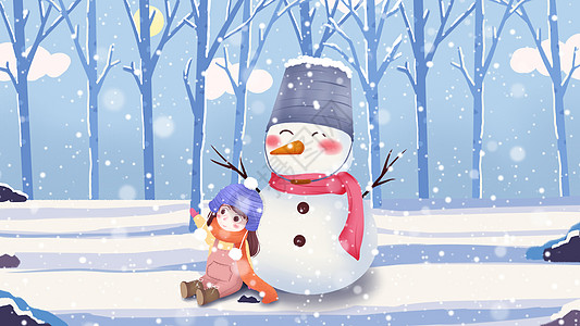 你好十二月唯美大雪堆雪人下雪插画插画