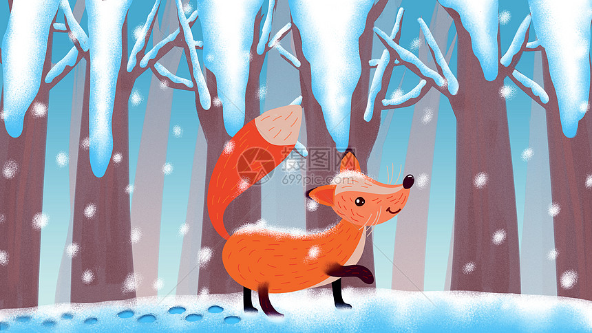 大雪小雪雪中狐狸插画图片