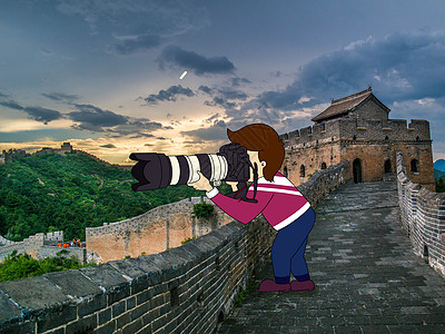 长城旅游创意摄影插画图片