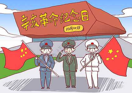 延安纪念馆辛亥革命纪念日漫画插画