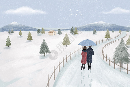 冬天出行下雪情侣高清图片